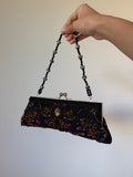 Black Floral Beaded Kiss-Lock Bag