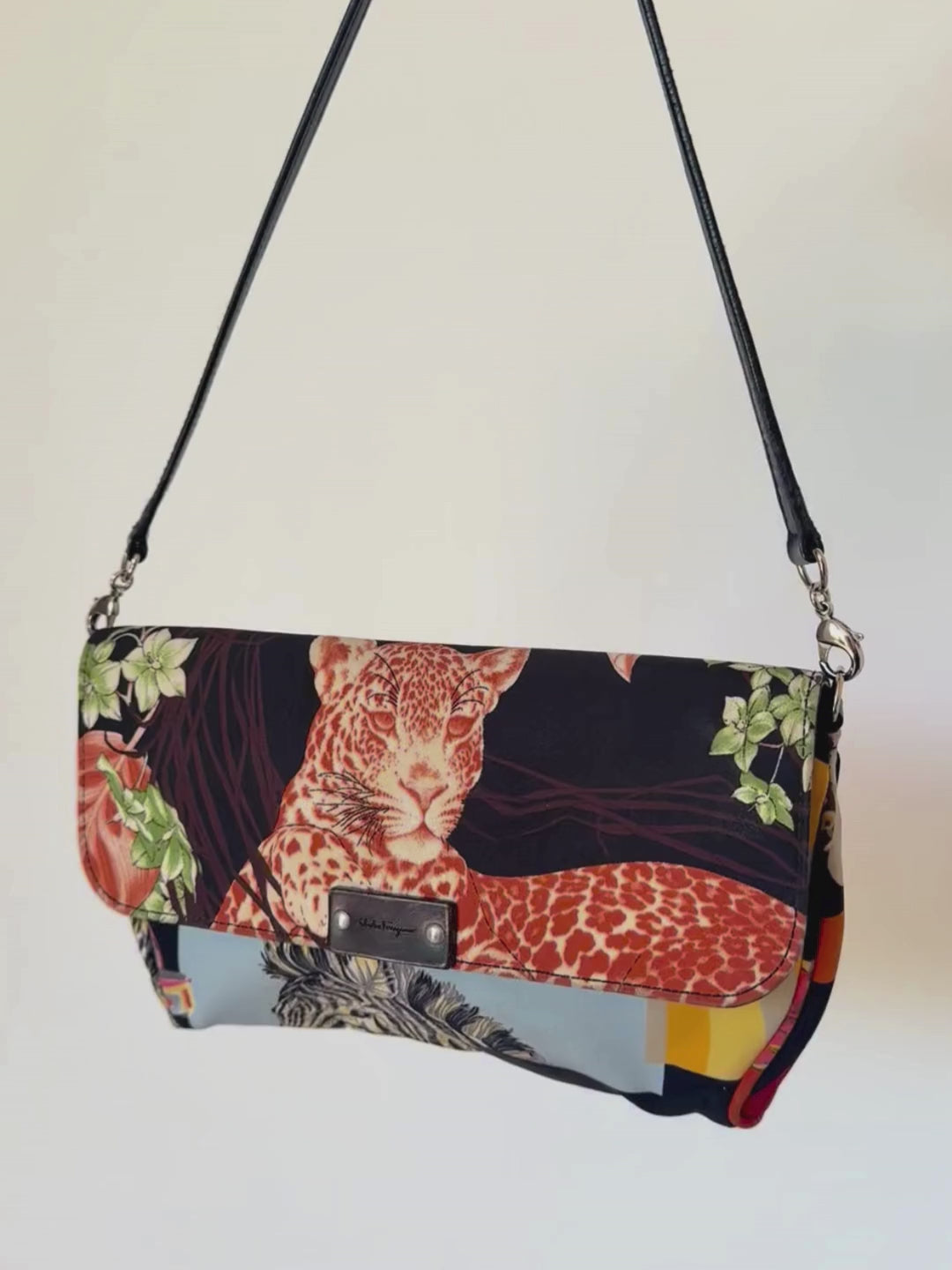 Salvatore Ferragamo Leopard Print Canvas Shoulder Bag